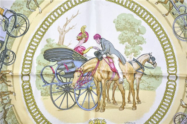 Authentic HERMES Carre 90 Scarf "LA PROMENADE DE LONGCHAMPS" Silk Yellow 6664F