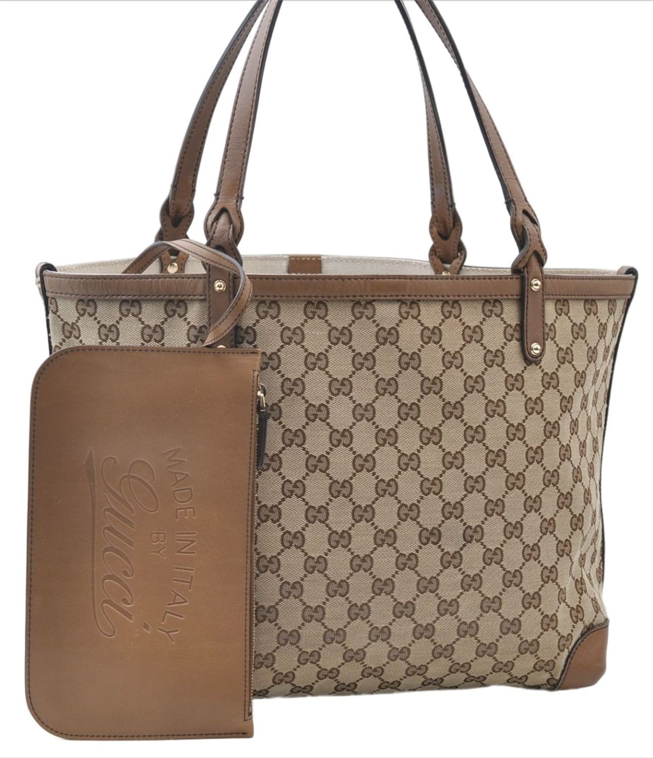 Authentic GUCCI Craft Shoulder Tote Bag GG Canvas Leather 247209 Brown 6667E