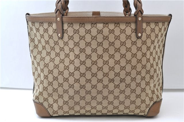 Authentic GUCCI Craft Shoulder Tote Bag GG Canvas Leather 247209 Brown 6667E