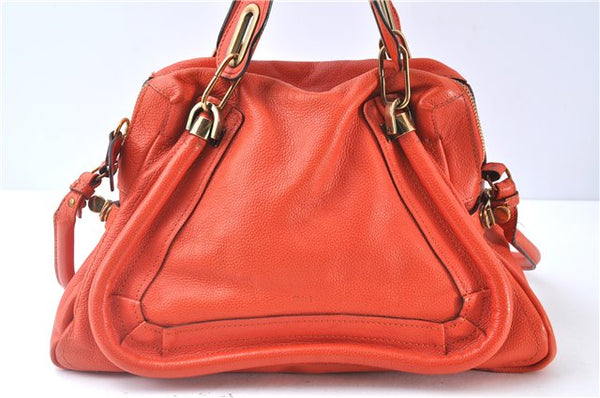 Authentic Chloe Paraty 2Way Shoulder Cross Body Hand Bag Leather Orange 6669D