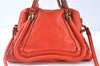 Authentic Chloe Paraty 2Way Shoulder Cross Body Hand Bag Leather Orange 6669D