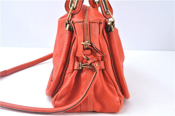 Authentic Chloe Paraty 2Way Shoulder Cross Body Hand Bag Leather Orange 6669D