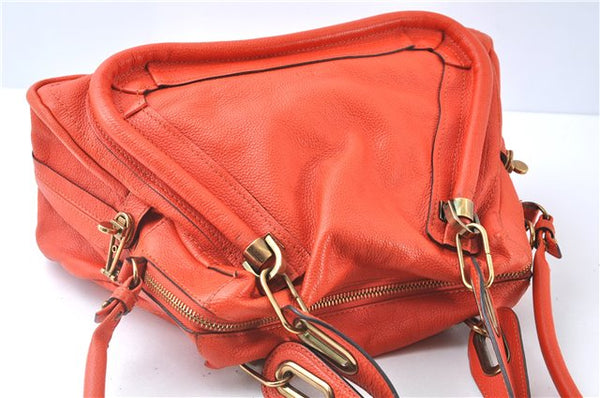 Authentic Chloe Paraty 2Way Shoulder Cross Body Hand Bag Leather Orange 6669D