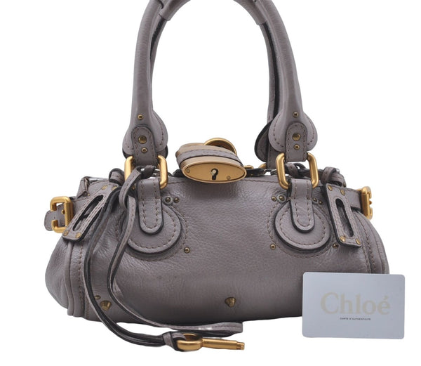 Authentic Chloe Mini Paddington Leather Hand Bag Gray 6671D
