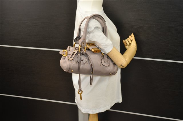 Authentic Chloe Mini Paddington Leather Hand Bag Gray 6671D