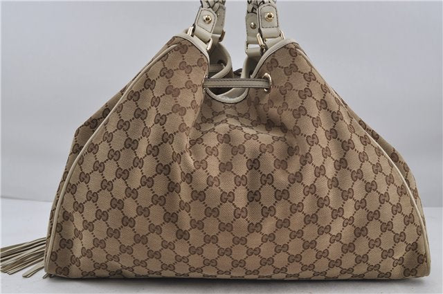 Authentic GUCCI Bamboo Shoulder Tote Bag Canvas Leather 170206 Brown White 6672D