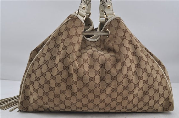 Authentic GUCCI Bamboo Shoulder Tote Bag Canvas Leather 170206 Brown White 6672D