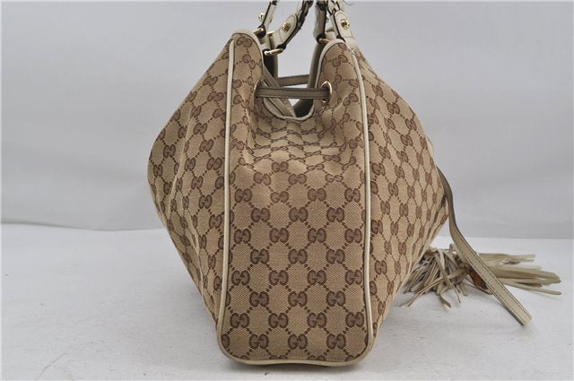 Authentic GUCCI Bamboo Shoulder Tote Bag Canvas Leather 170206 Brown White 6672D