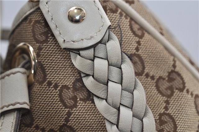 Authentic GUCCI Bamboo Shoulder Tote Bag Canvas Leather 170206 Brown White 6672D