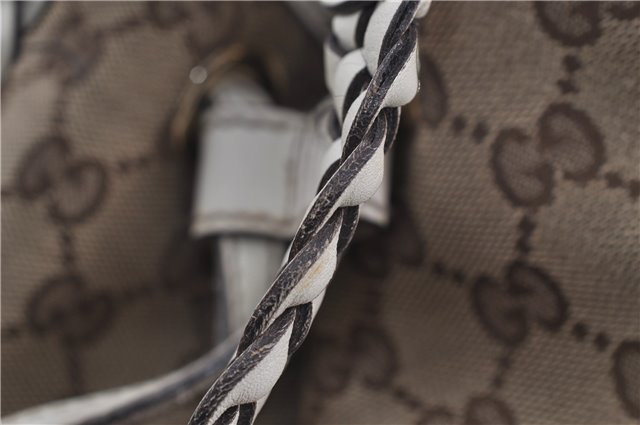 Authentic GUCCI Bamboo Shoulder Tote Bag Canvas Leather 170206 Brown White 6672D