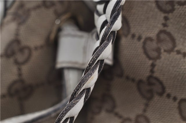 Authentic GUCCI Bamboo Shoulder Tote Bag Canvas Leather 170206 Brown White 6672D