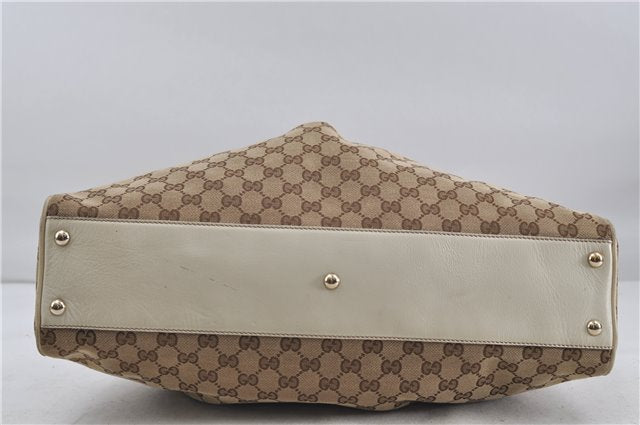 Authentic GUCCI Bamboo Shoulder Tote Bag Canvas Leather 170206 Brown White 6672D