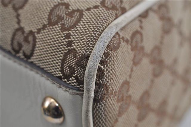 Authentic GUCCI Bamboo Shoulder Tote Bag Canvas Leather 170206 Brown White 6672D