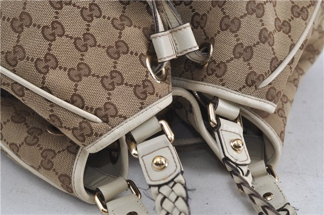 Authentic GUCCI Bamboo Shoulder Tote Bag Canvas Leather 170206 Brown White 6672D