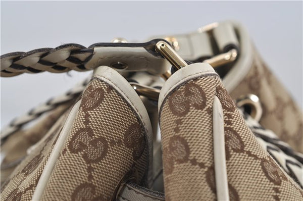 Authentic GUCCI Bamboo Shoulder Tote Bag Canvas Leather 170206 Brown White 6672D