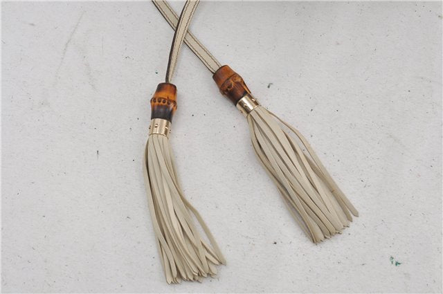 Authentic GUCCI Bamboo Shoulder Tote Bag Canvas Leather 170206 Brown White 6672D