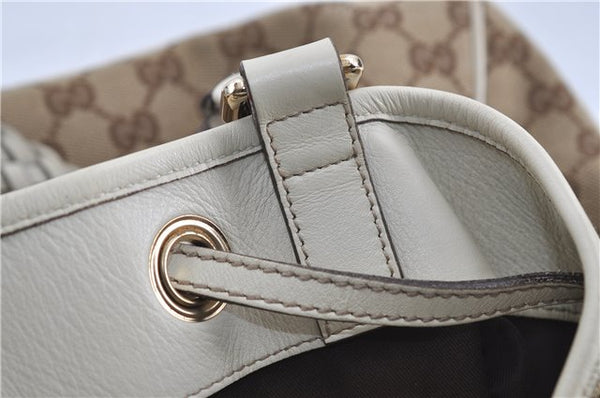 Authentic GUCCI Bamboo Shoulder Tote Bag Canvas Leather 170206 Brown White 6672D
