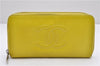 Authentic CHANEL Caviar Skin CoCo Mark Round Zip Long Wallet Purse Yellow 6674D