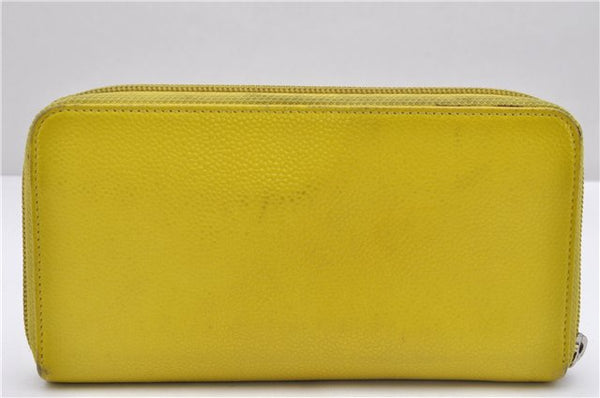 Authentic CHANEL Caviar Skin CoCo Mark Round Zip Long Wallet Purse Yellow 6674D