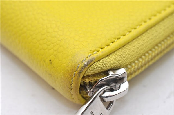 Authentic CHANEL Caviar Skin CoCo Mark Round Zip Long Wallet Purse Yellow 6674D