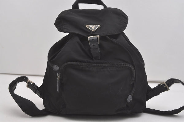 Authentic PRADA Vintage Nylon Tessuto Leather Drawstring Backpack Black 6680I