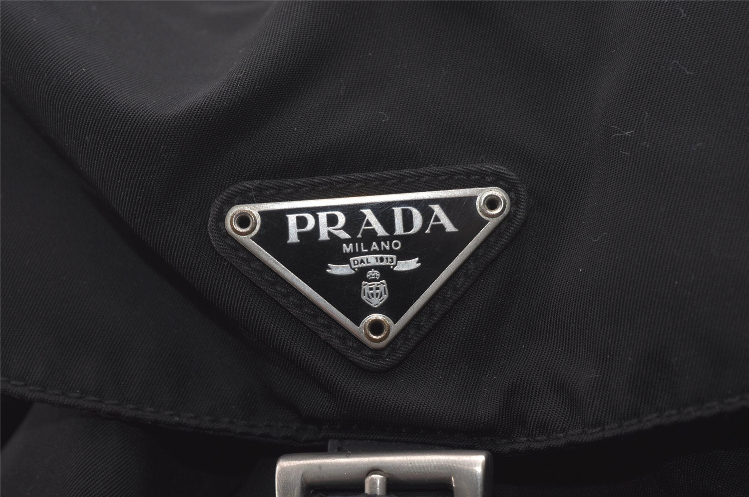 Authentic PRADA Vintage Nylon Tessuto Leather Drawstring Backpack Black 6680I