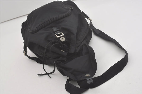 Authentic PRADA Vintage Nylon Tessuto Leather Drawstring Backpack Black 6680I