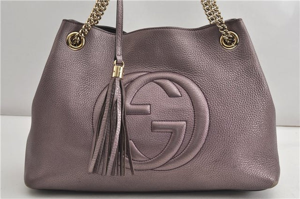 Authentic GUCCI SOHO Tassel Shoulder Tote Bag Chain Leather 308982 Purple 6681F