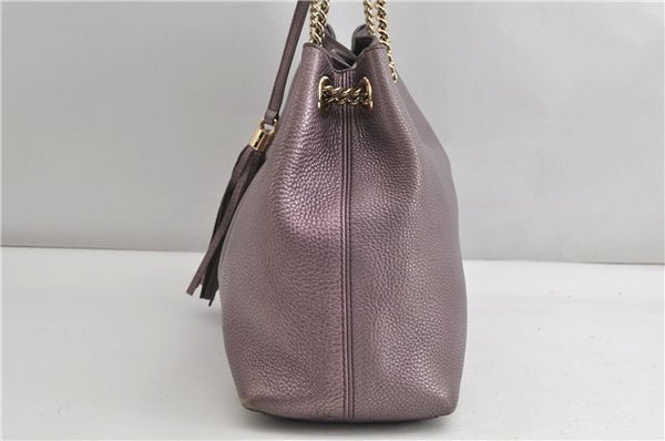 Authentic GUCCI SOHO Tassel Shoulder Tote Bag Chain Leather 308982 Purple 6681F