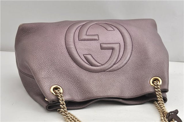 Authentic GUCCI SOHO Tassel Shoulder Tote Bag Chain Leather 308982 Purple 6681F