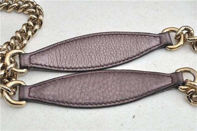 Authentic GUCCI SOHO Tassel Shoulder Tote Bag Chain Leather 308982 Purple 6681F