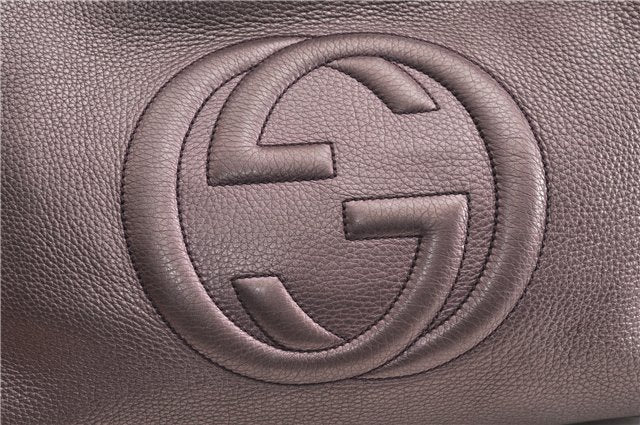 Authentic GUCCI SOHO Tassel Shoulder Tote Bag Chain Leather 308982 Purple 6681F