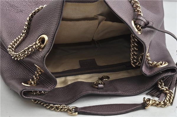 Authentic GUCCI SOHO Tassel Shoulder Tote Bag Chain Leather 308982 Purple 6681F