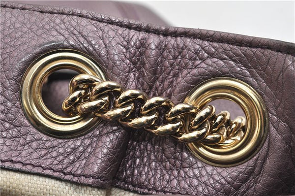Authentic GUCCI SOHO Tassel Shoulder Tote Bag Chain Leather 308982 Purple 6681F