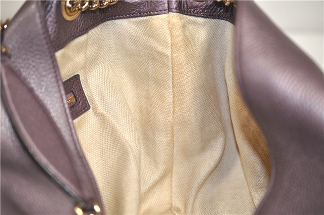 Authentic GUCCI SOHO Tassel Shoulder Tote Bag Chain Leather 308982 Purple 6681F