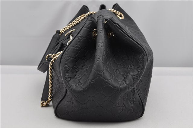 Authentic GUCCI Emily Horsebit Guccissima Leather Chain Tote Bag Black 6682F