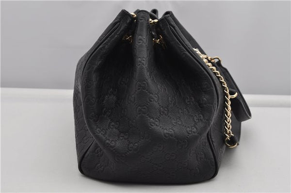 Authentic GUCCI Emily Horsebit Guccissima Leather Chain Tote Bag Black 6682F