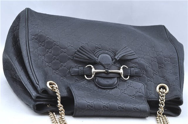 Authentic GUCCI Emily Horsebit Guccissima Leather Chain Tote Bag Black 6682F
