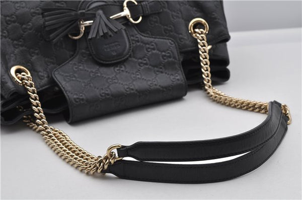 Authentic GUCCI Emily Horsebit Guccissima Leather Chain Tote Bag Black 6682F