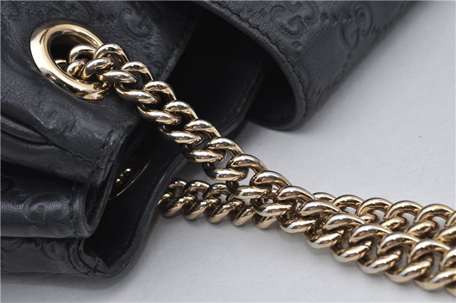Authentic GUCCI Emily Horsebit Guccissima Leather Chain Tote Bag Black 6682F
