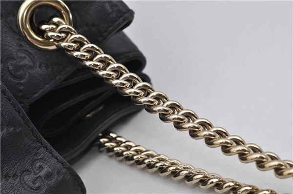 Authentic GUCCI Emily Horsebit Guccissima Leather Chain Tote Bag Black 6682F