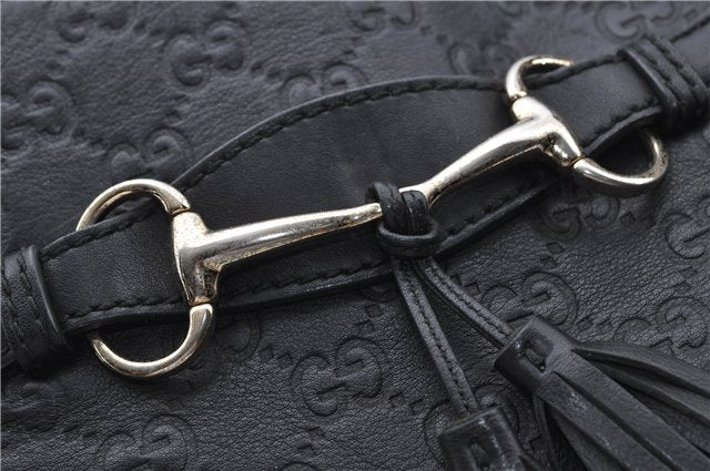 Authentic GUCCI Emily Horsebit Guccissima Leather Chain Tote Bag Black 6682F