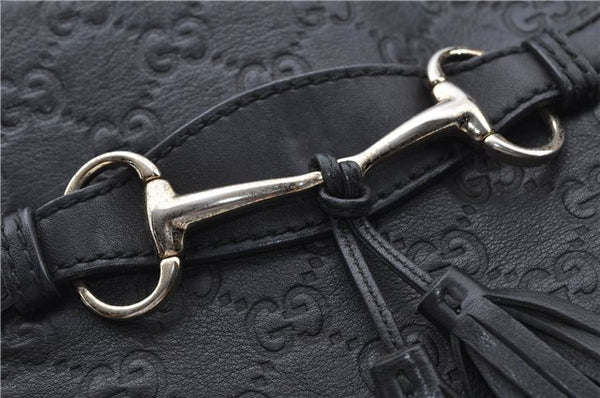 Authentic GUCCI Emily Horsebit Guccissima Leather Chain Tote Bag Black 6682F