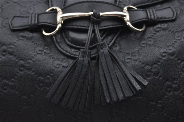 Authentic GUCCI Emily Horsebit Guccissima Leather Chain Tote Bag Black 6682F