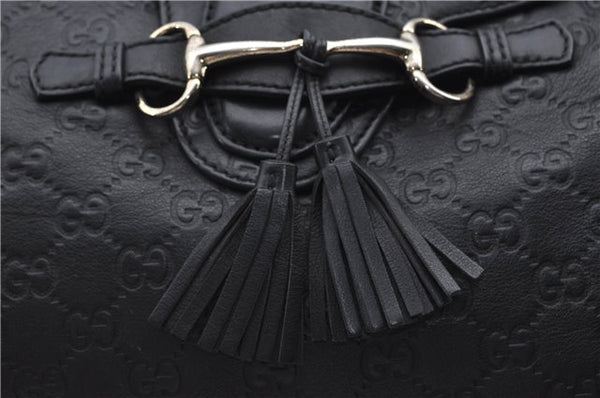 Authentic GUCCI Emily Horsebit Guccissima Leather Chain Tote Bag Black 6682F