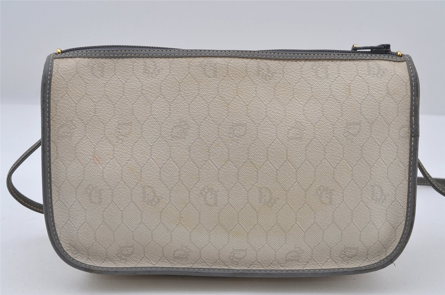 Authentic Christian Dior Honeycomb Shoulder Cross Bag PVC Leather White 6684I