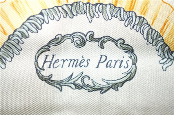 Authentic HERMES Carre 90 Scarf "Traineaux et glifsades" Silk Ivory 6685E