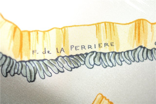 Authentic HERMES Carre 90 Scarf "Traineaux et glifsades" Silk Ivory 6685E