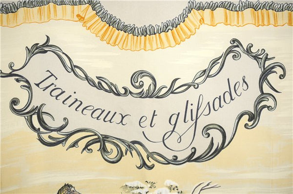 Authentic HERMES Carre 90 Scarf "Traineaux et glifsades" Silk Ivory 6685E