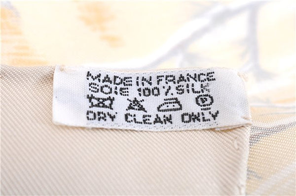 Authentic HERMES Carre 90 Scarf "Traineaux et glifsades" Silk Ivory 6685E